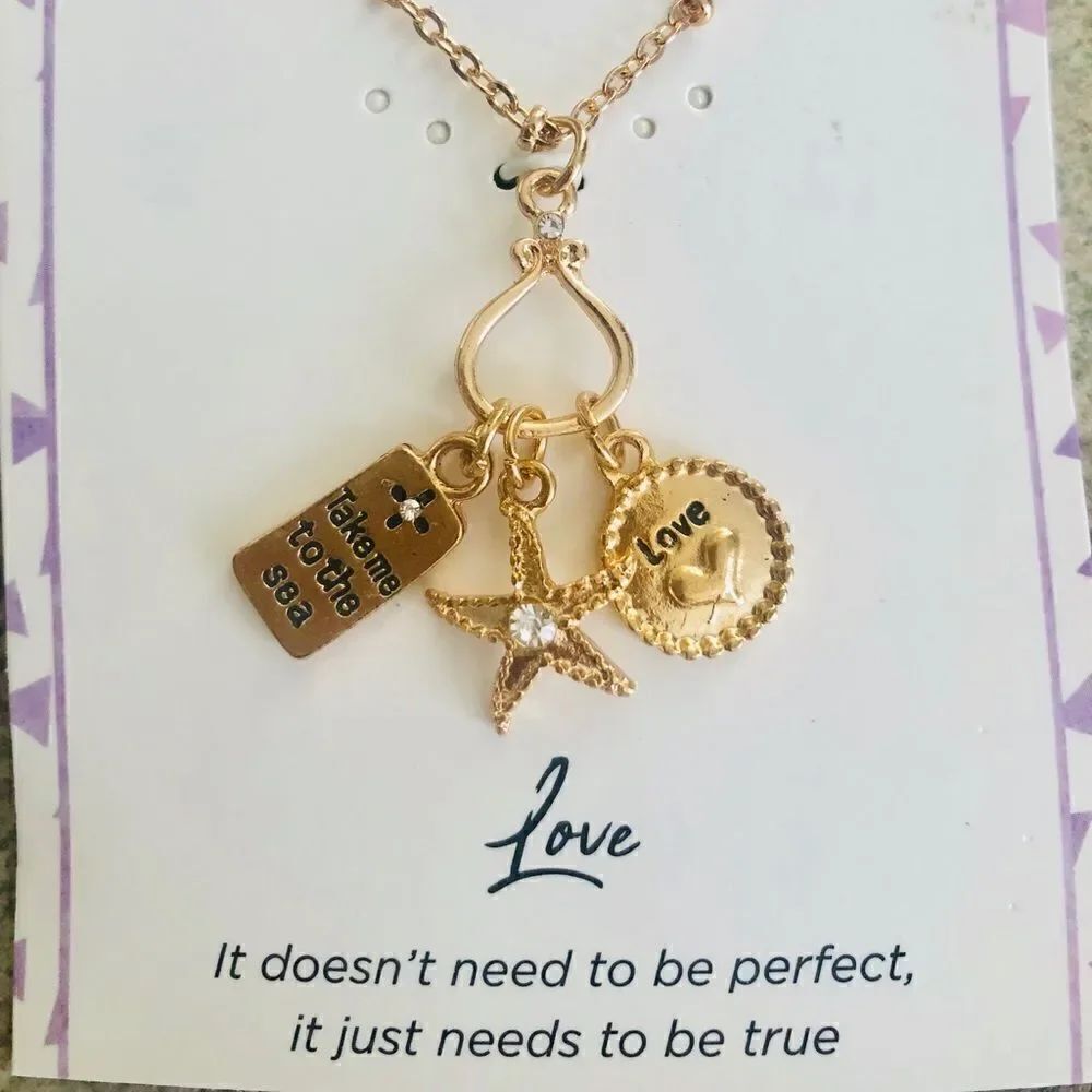 Newย Loveโnecklace.โGoldโtoneโ3โcharmโstarfish